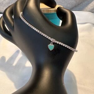 Silver Tennis Bracelet with Turquoise Heart Charm